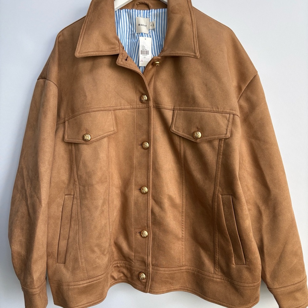 Anthropologie Maeve Tan Suede Trucker Jacket - Picture 8 of 14